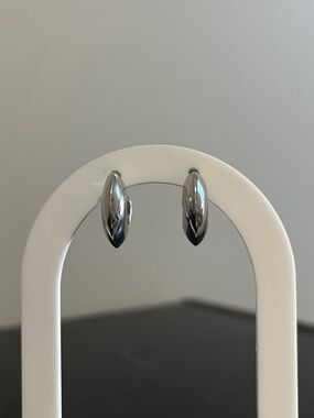 LOFT Polished Silver Hoop Huggie Earrings - Sleek Minimalist Design